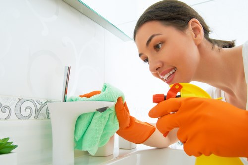 Technician wearing PPE during carpet cleaning work